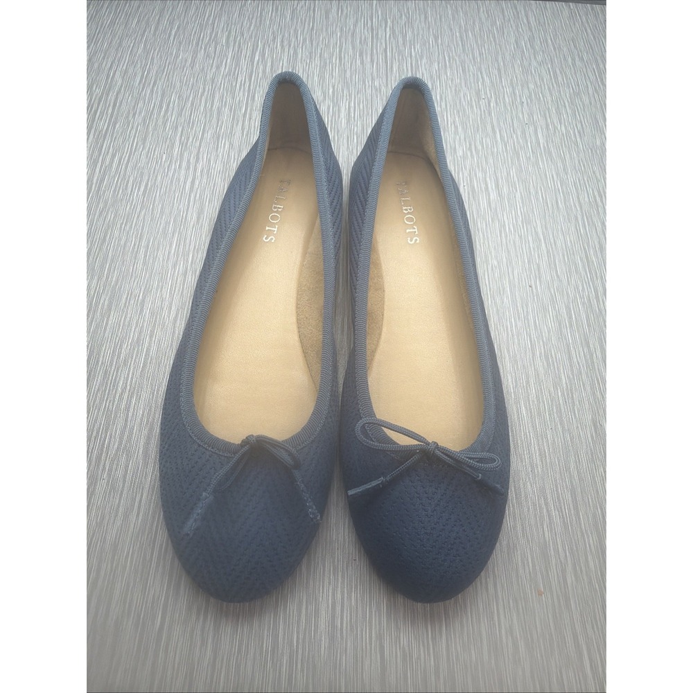Talbots Womens Ballet Flats 7.5 M Navy Blue Bow Textured Slip On Shoes